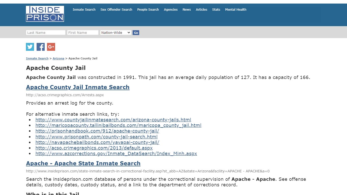 Apache County Jail - Arizona - Inmate Search